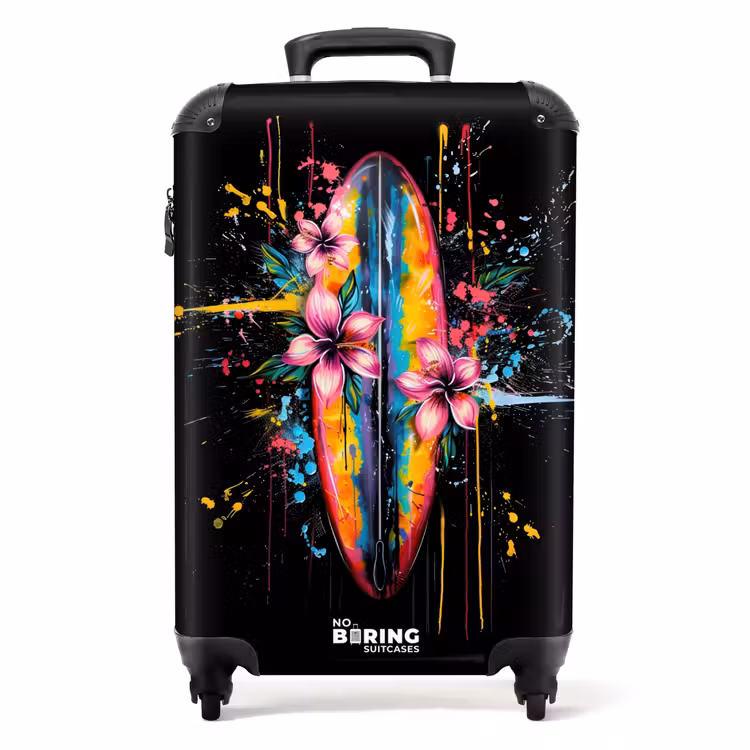 Valise - Planche de surf colorée avec des fleurs — 1