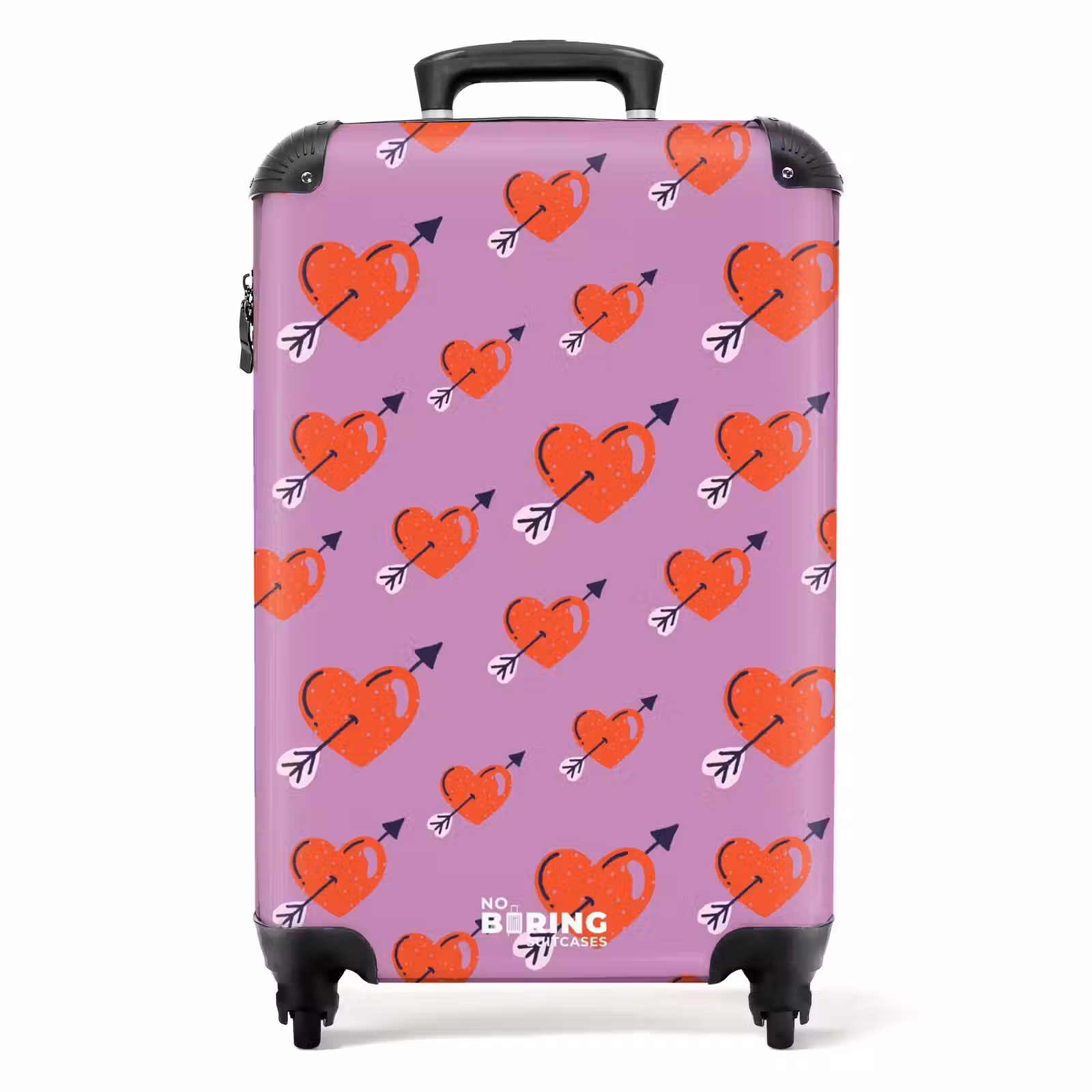 Valise - Motifs - Motif de cœurs rouges avec flèches sur fond violet — 1