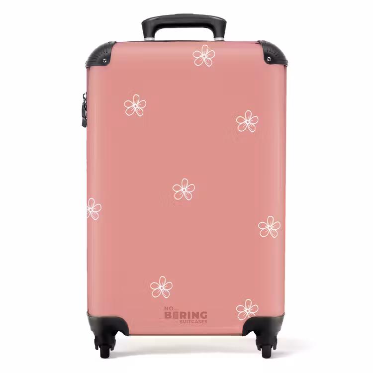 Valise - Fond rose avec fleurs blanches — 1