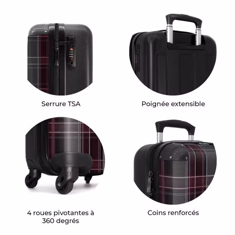 Valise - Motif à carreaux classique en gris et rouge — 7