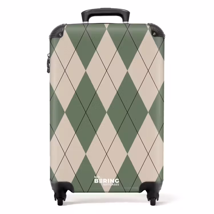 Valise - Vert avec motif à carreaux beige — 1