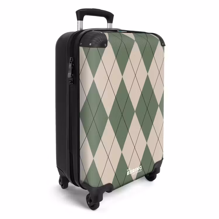 Valise - Vert avec motif à carreaux beige — 2