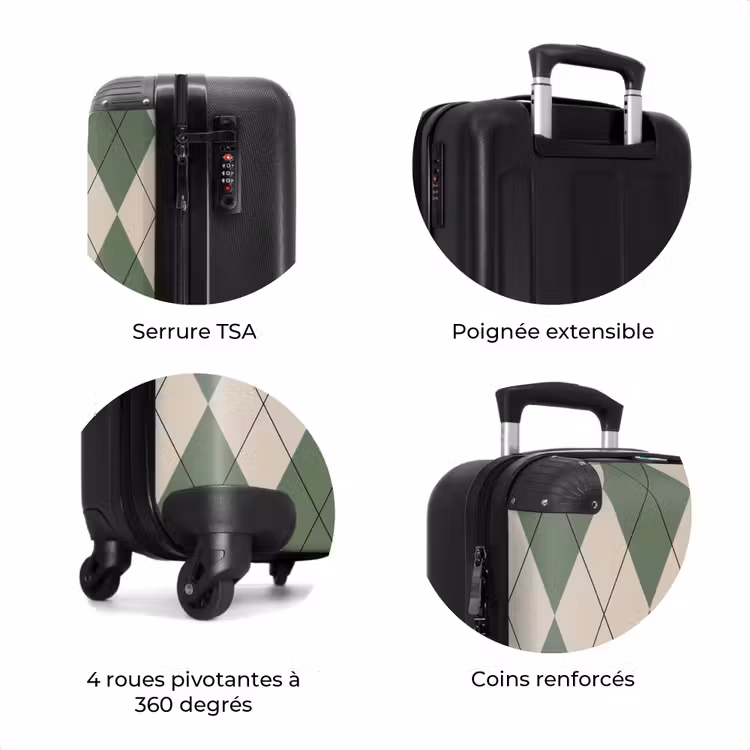 Valise - Vert avec motif à carreaux beige — 7