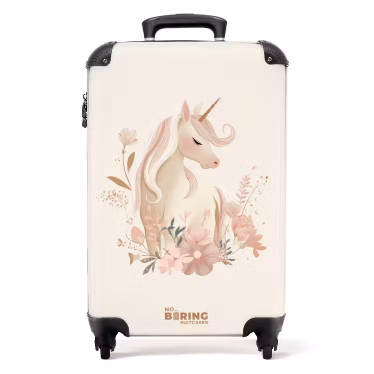 Valise - Licorne parmi les fleurs aux couleurs roses pastel — 1