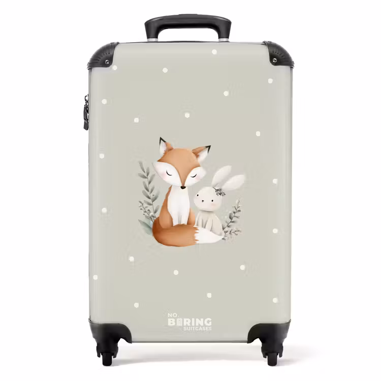 Valise - Renard et lapin entourés de feuilles et de points verts — 1