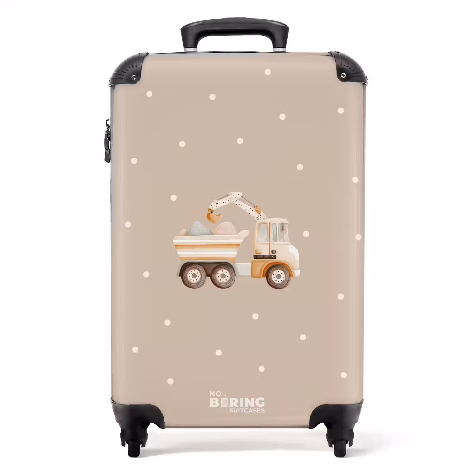 Valise - Camion-benne jaune avec pierres et motifs à pois — 1
