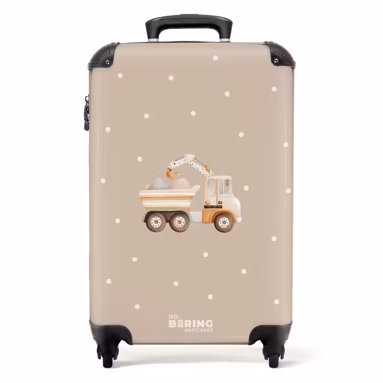 Valise - Camion-benne jaune avec pierres et motifs à pois — 1