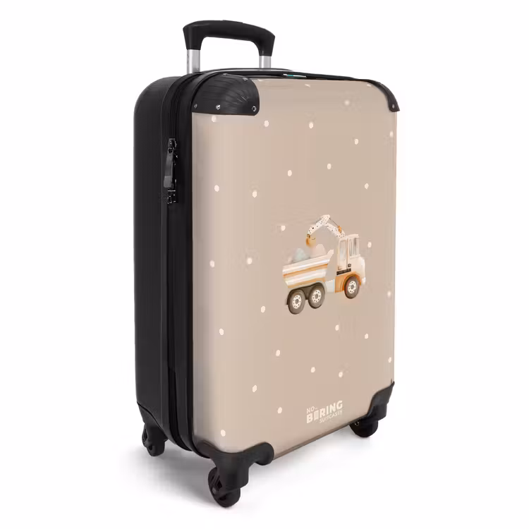 Valise - Camion-benne jaune avec pierres et motifs à pois — 2