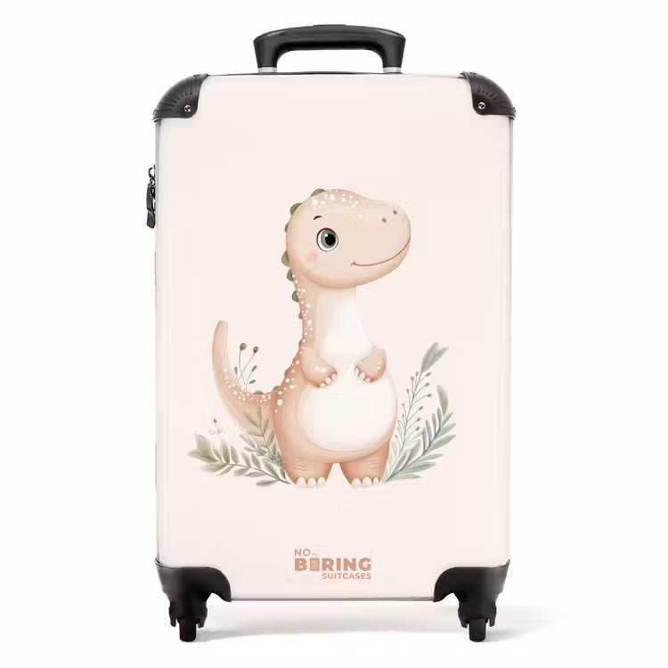 Valise - Dinosaure beige avec des feuilles vertes — 1