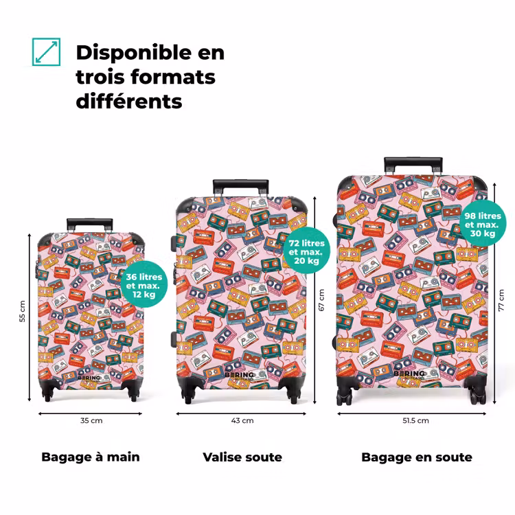Valise - Retro disco cassettes patroon kleurrijk — 3