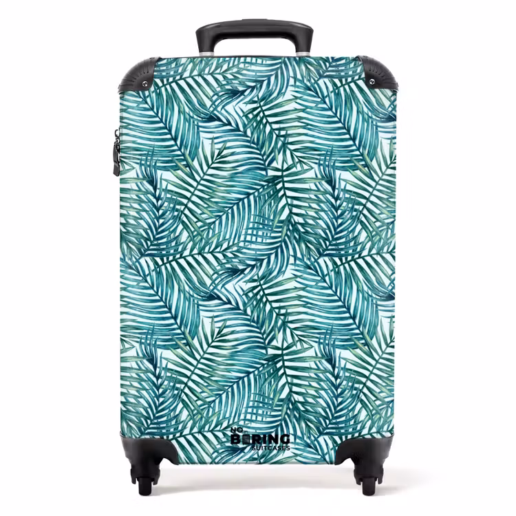 Valise - Motif de feuilles de palmier colorées en bleu — 1