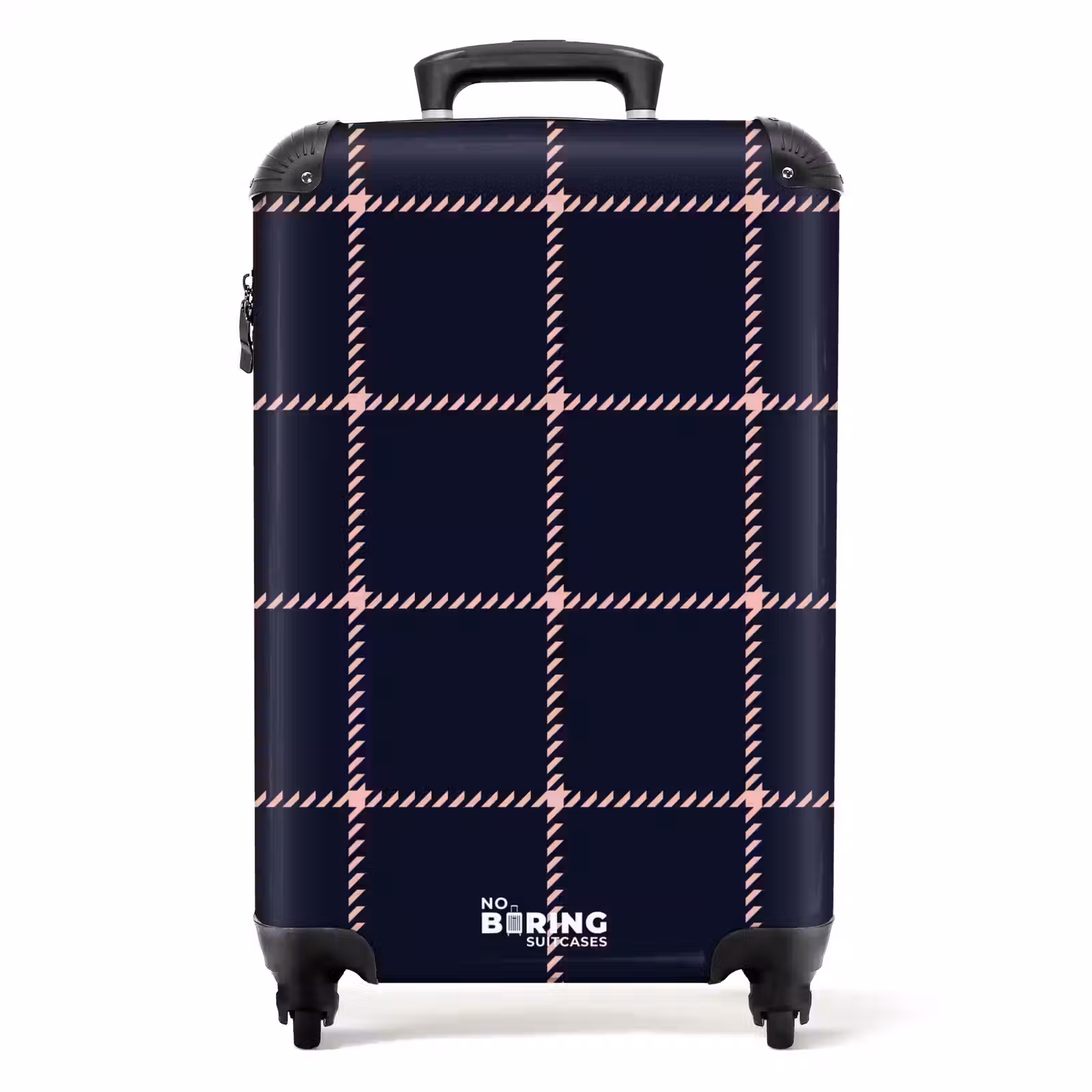 Valise - Motif à carreaux bleu foncé avec lignes à chevrons roses — 1