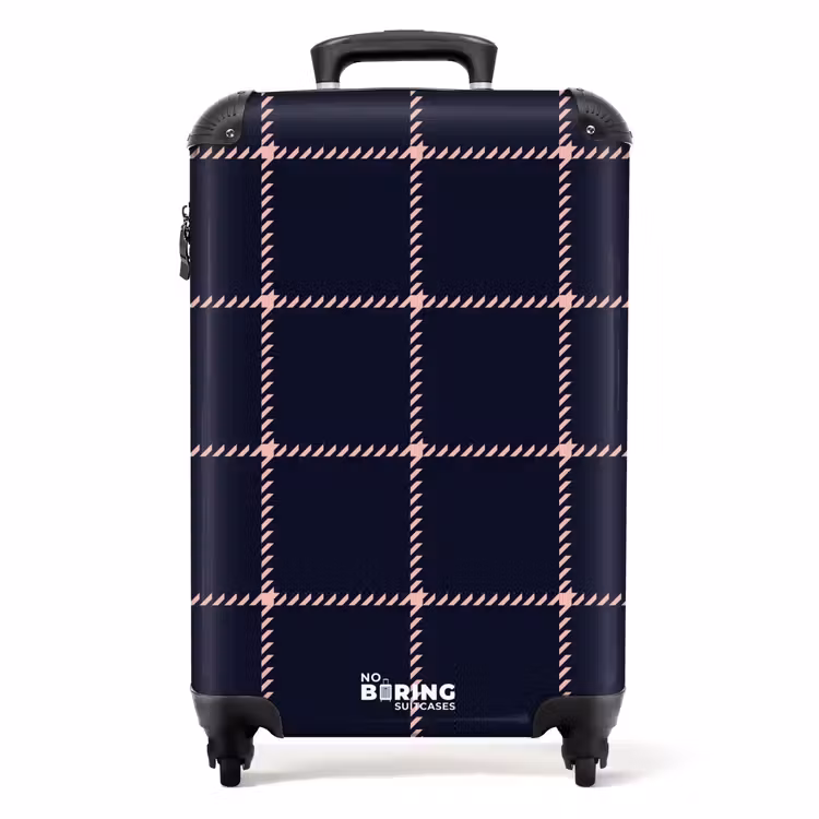 Valise - Motif à carreaux bleu foncé avec lignes à chevrons roses — 1