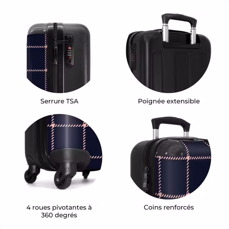 Valise - Motif à carreaux bleu foncé avec lignes à chevrons roses — 8