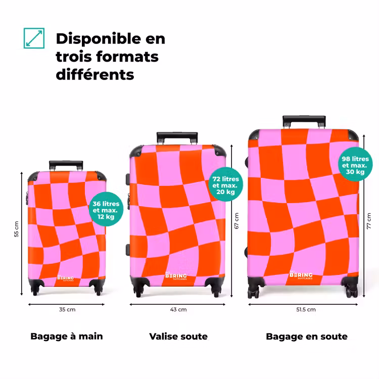 Valise - Motif de damier ondulé en rouge et rose — 3