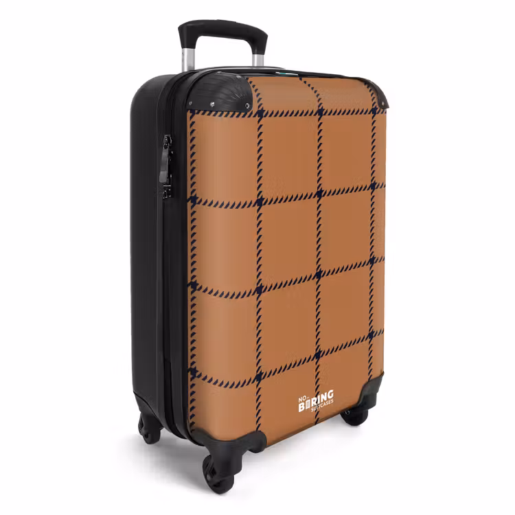 Valise - Motif en damier avec des lignes à chevrons en marron et noir — 2