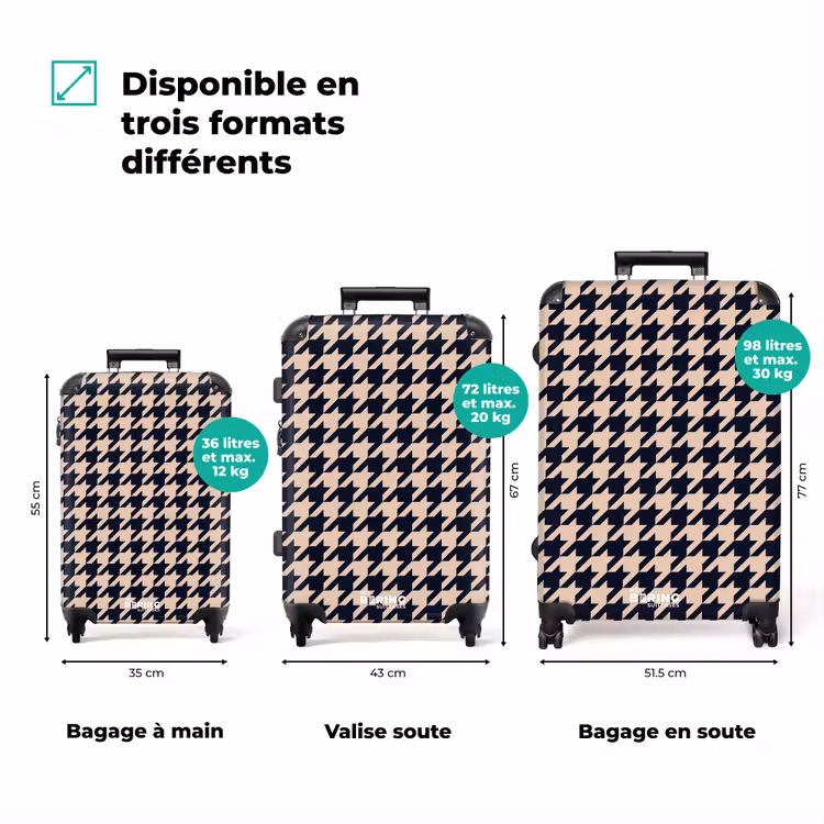 Valise - Motif pied-de-poule en beige et bleu foncé — 3