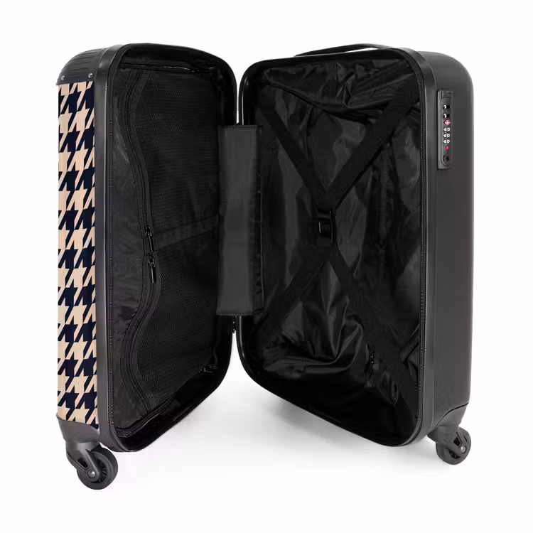 Valise - Motif pied-de-poule en beige et bleu foncé — 5