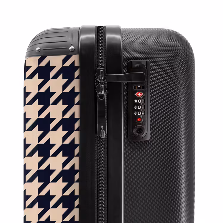 Valise - Motif pied-de-poule en beige et bleu foncé — 6