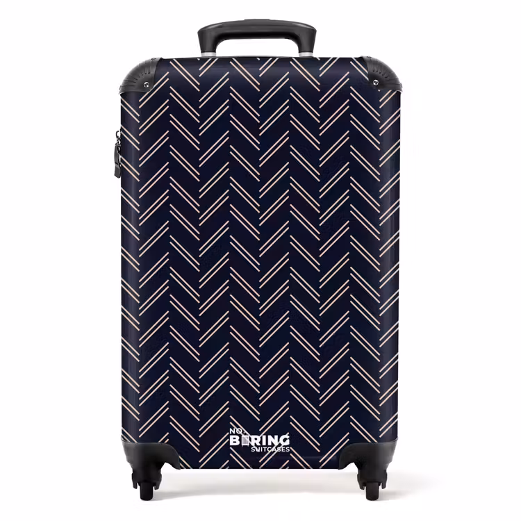 Valise - Texture à chevrons avec lignes rose clair sur bleu foncé — 1