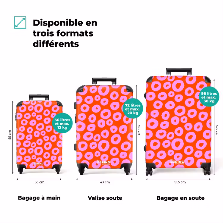 Valise - Motif de cercle rose avec cœur sur fond rouge — 3