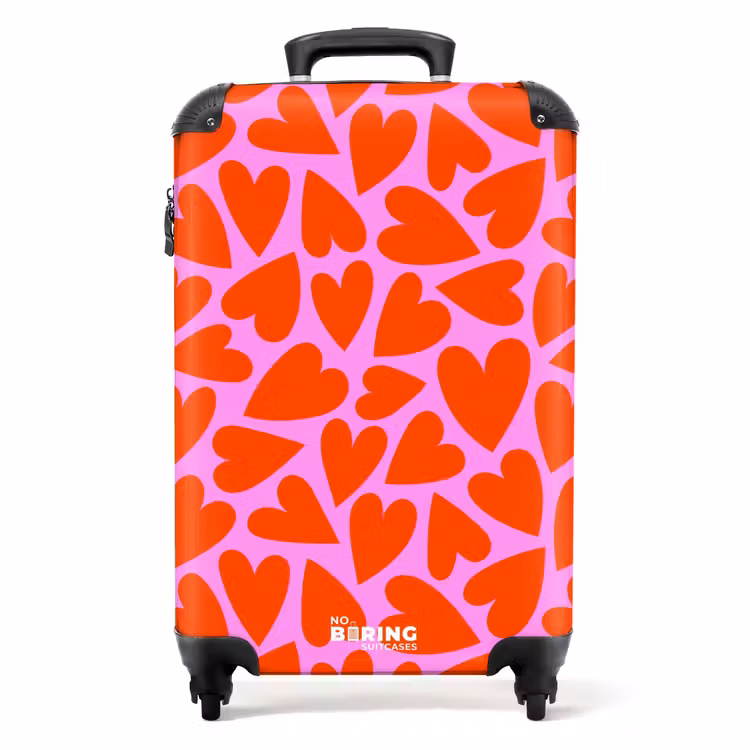 Valise - Motif dense de cœurs rouges sur fond rose — 1