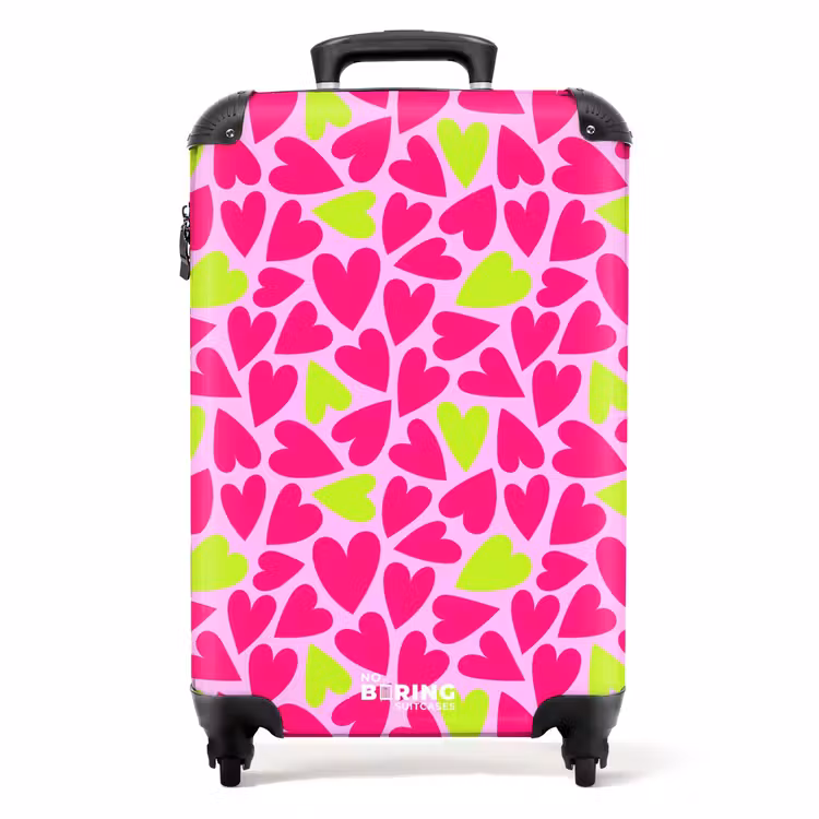 Valise - Coeurs rose et vert lime sur fond rose clair — 1
