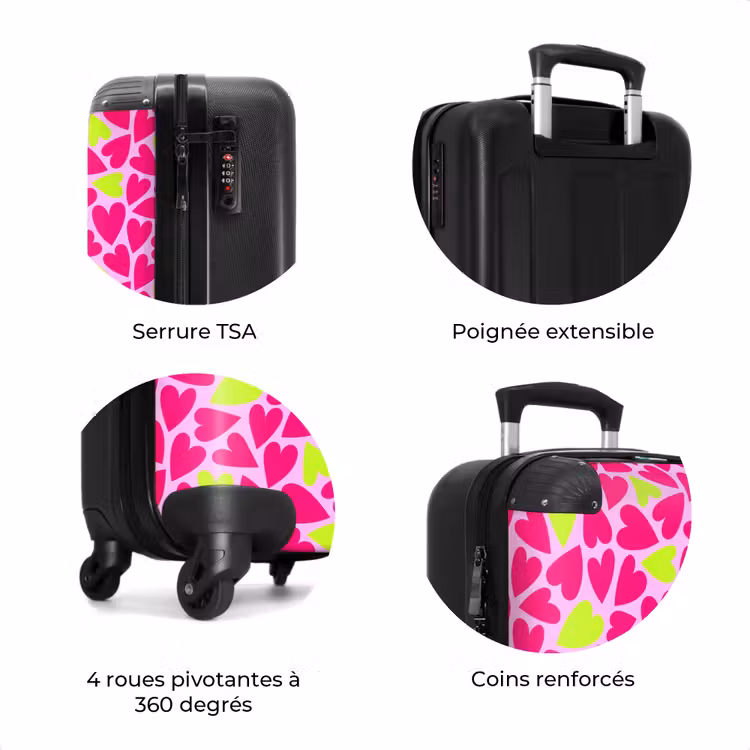 Valise - Coeurs rose et vert lime sur fond rose clair — 7