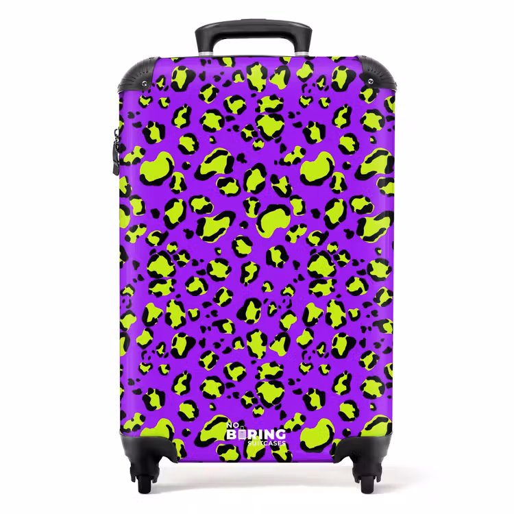 Valise - Impression de panthère en vert lime sur fond violet — 1