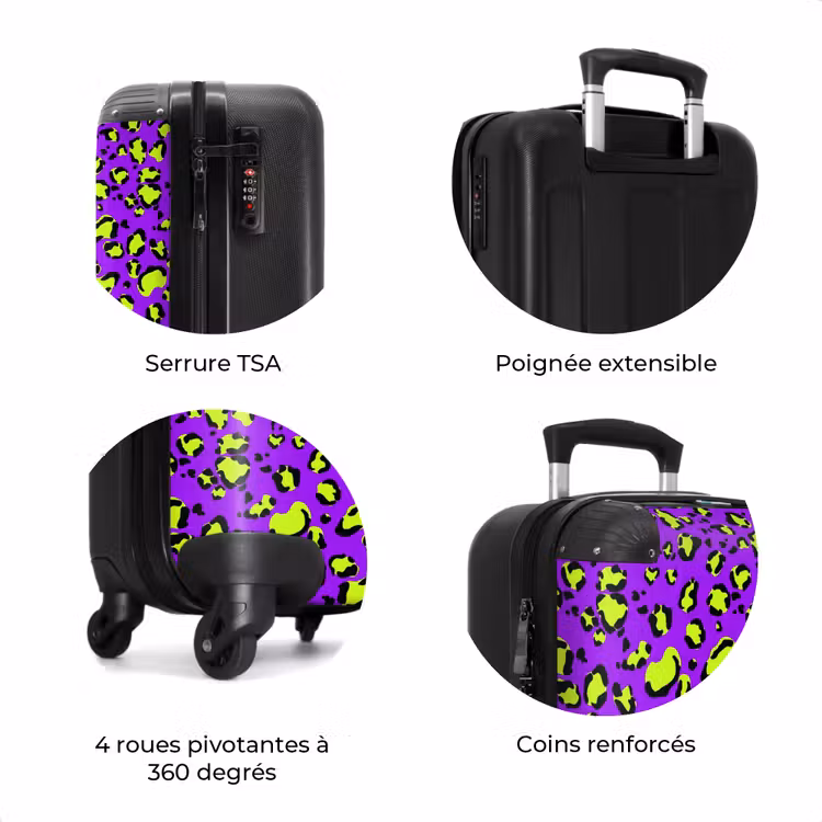 Valise - Impression de panthère en vert lime sur fond violet — 7