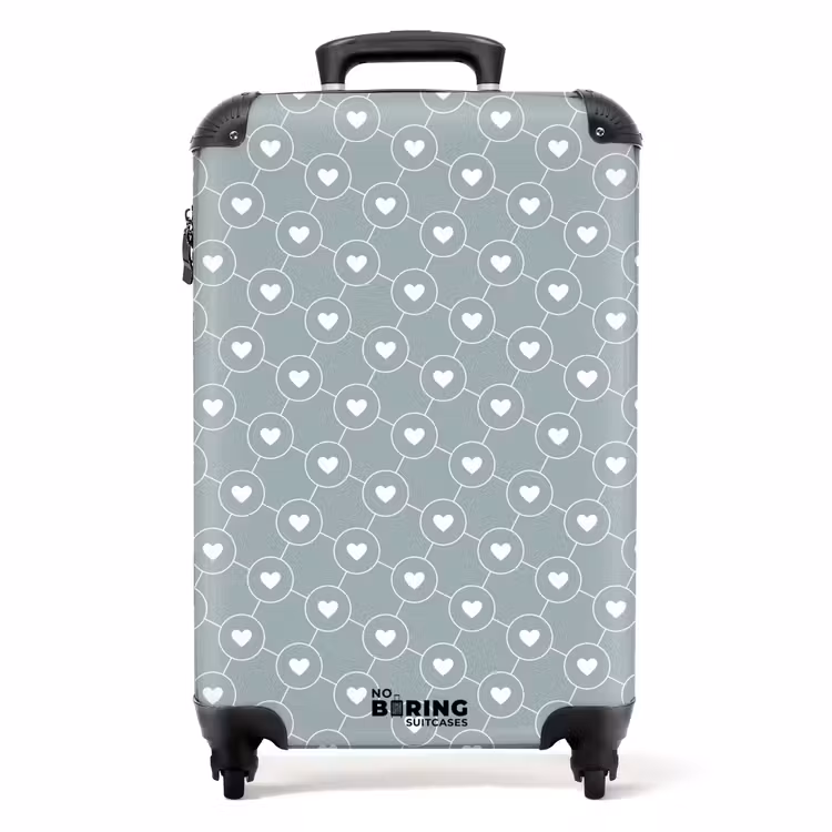 Valise - Fond gris-vert avec des cœurs blancs — 1