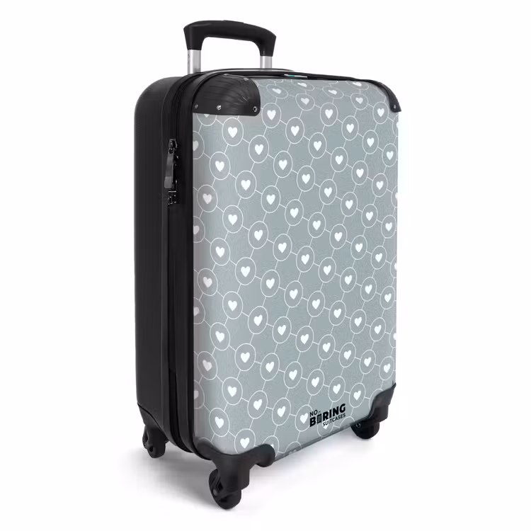 Valise - Fond gris-vert avec des cœurs blancs — 2