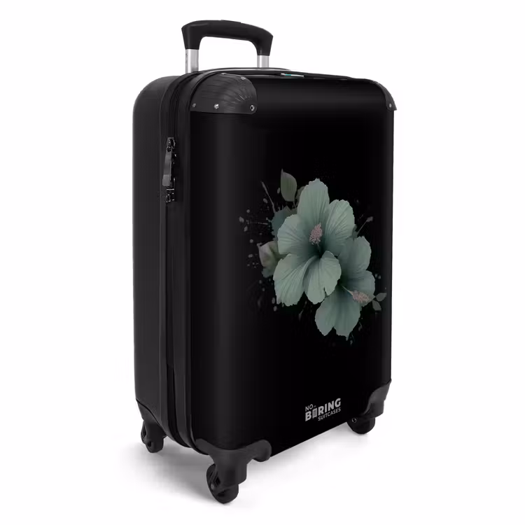Valise - Fond noir avec fleur d'hibiscus verte — 2