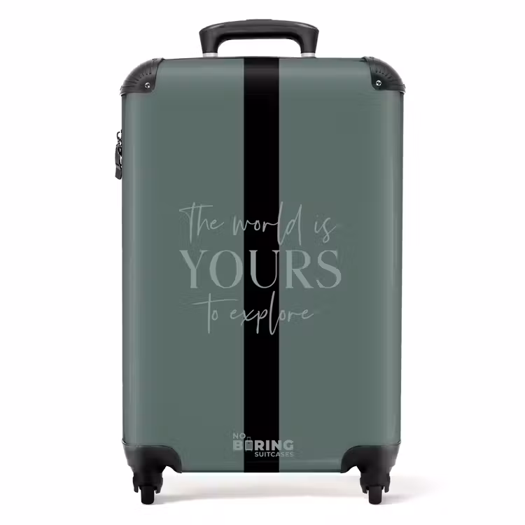 Valise - Fond vert avec texte Le monde est à vous de l'explorer — 1