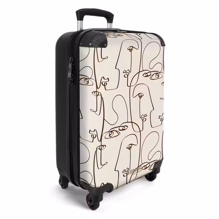 Valise - Visages en ligne marron sur fond beige — 2