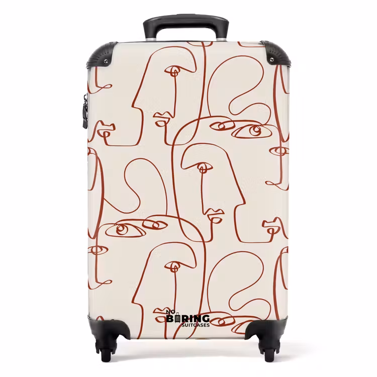Valise - Visages en ligne rouge foncé sur fond beige — 1