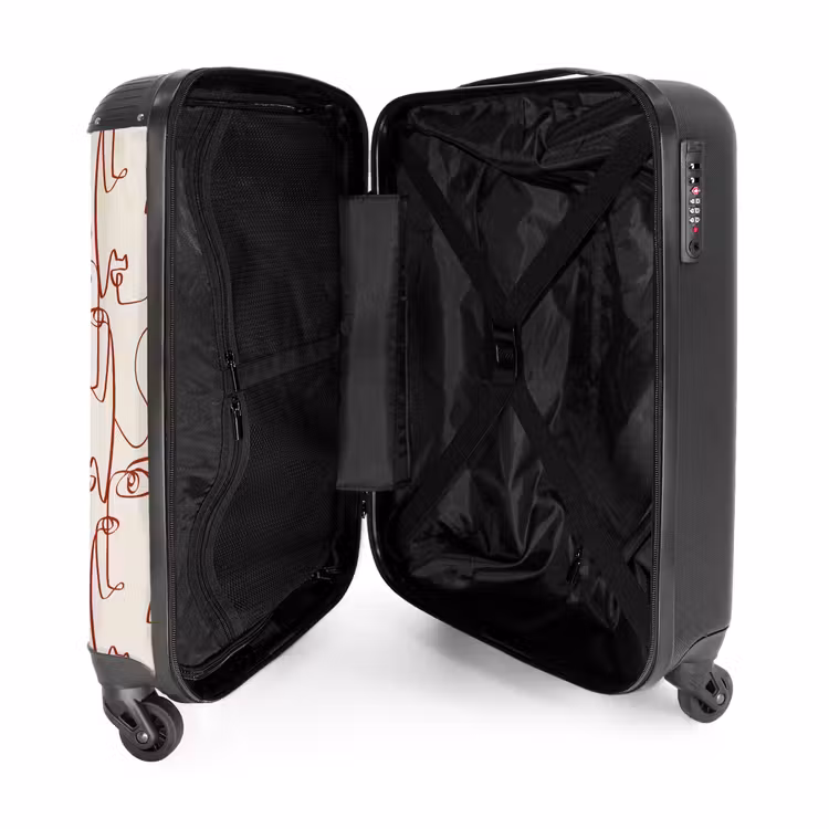 Valise - Visages en ligne rouge foncé sur fond beige — 4