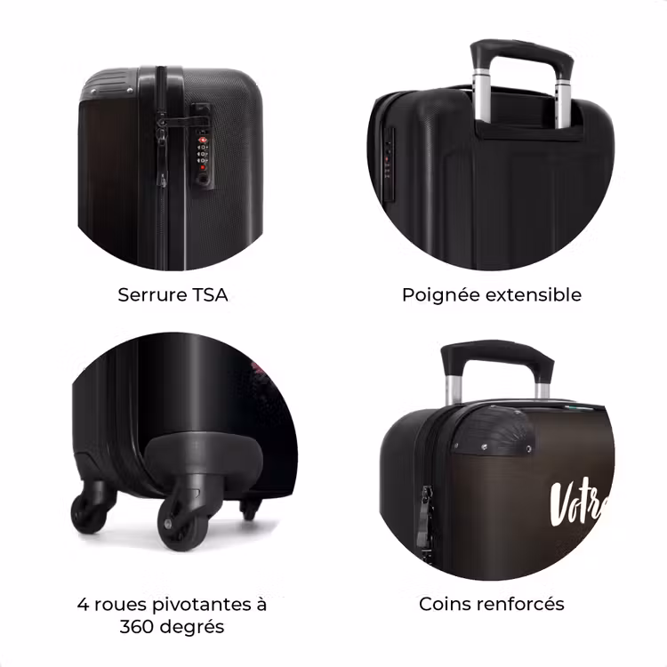 Valise avec nom - Cheval noir avec une crête blanche et des fleurs colorées — 8