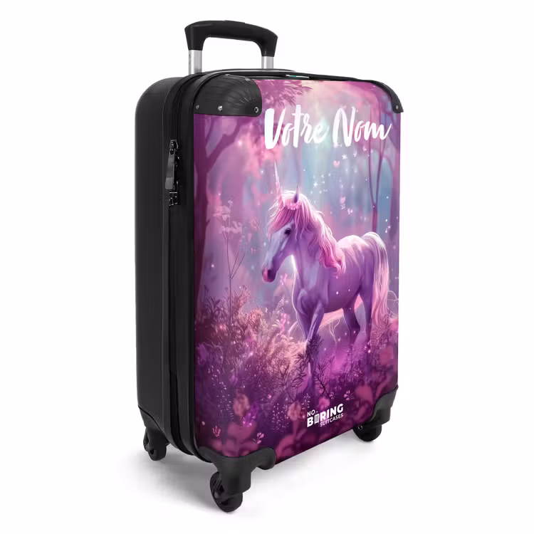 Valise avec nom - Licorne entourée de nature violette — 2
