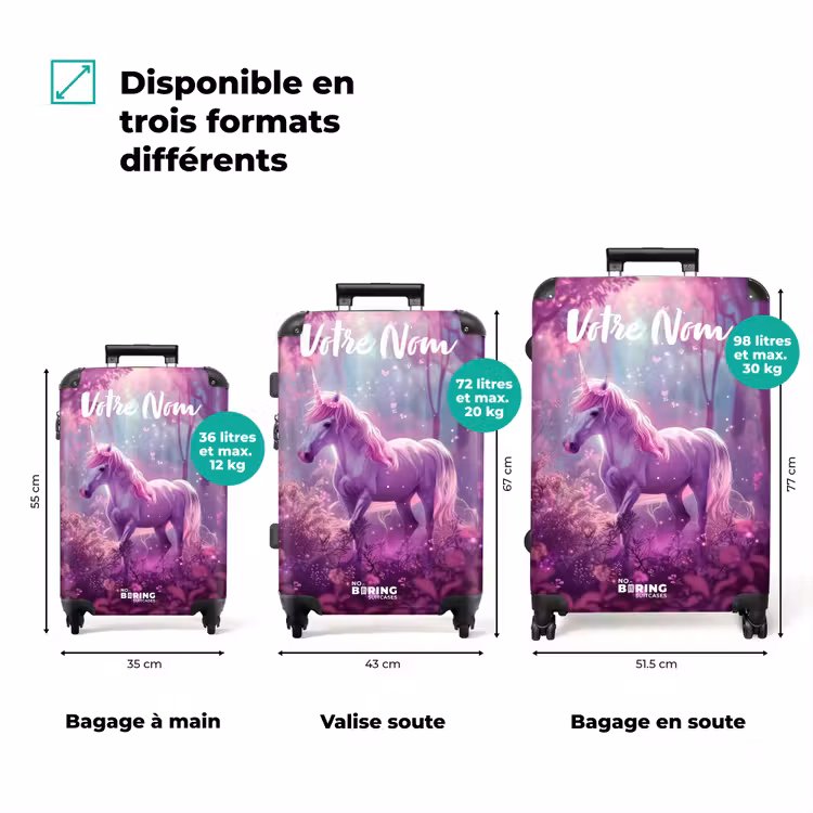 Valise avec nom - Licorne entourée de nature violette — 3