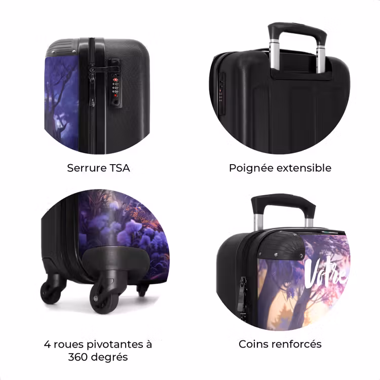 Valise avec nom - Portrait d'une licorne parmi des fleurs violettes — 8
