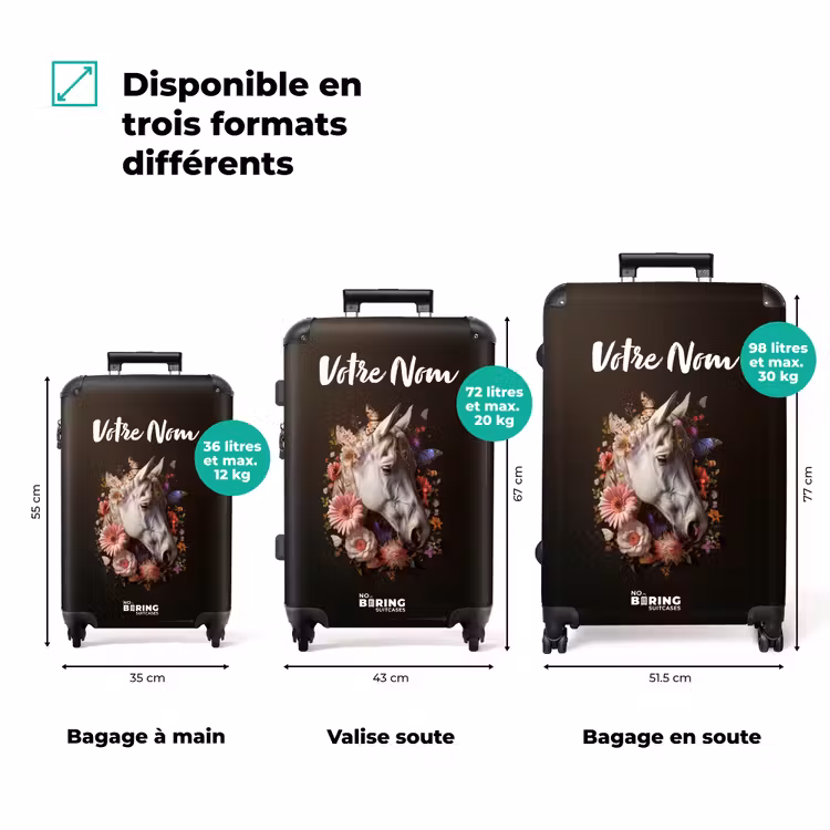 Valise avec nom - Tête de cheval blanc parmi une guirlande de fleurs colorées — 3