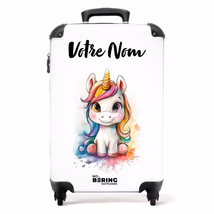 Valise avec nom - Cavalier blanc avec crinière colorée et éclaboussures de peinture — 1