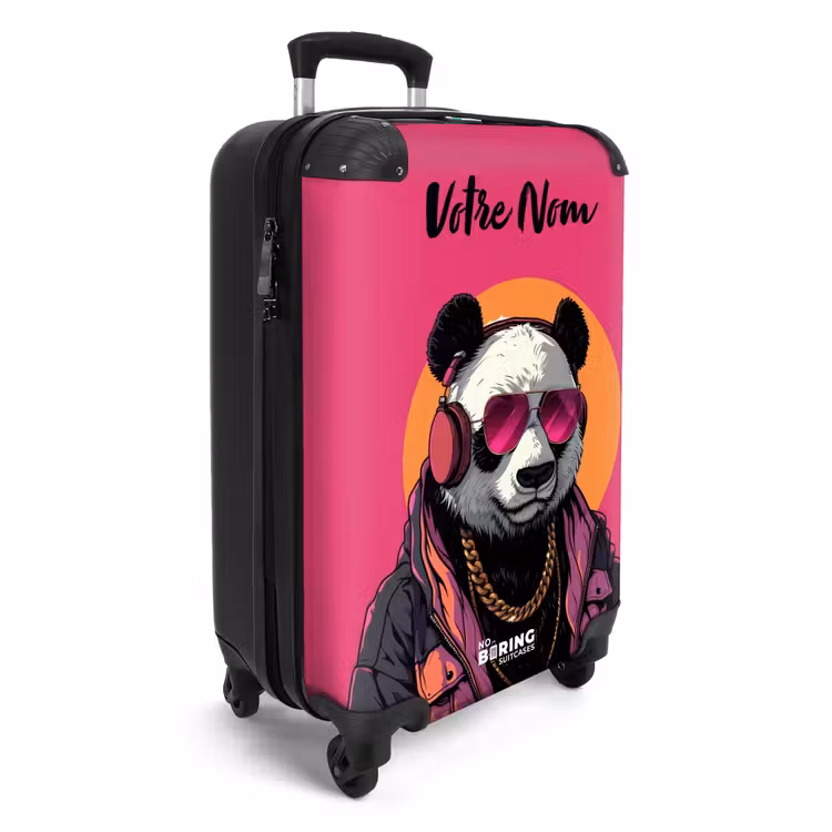 Valise avec nom - Panda avec écouteurs, lunettes de soleil et chaîne en or — 2