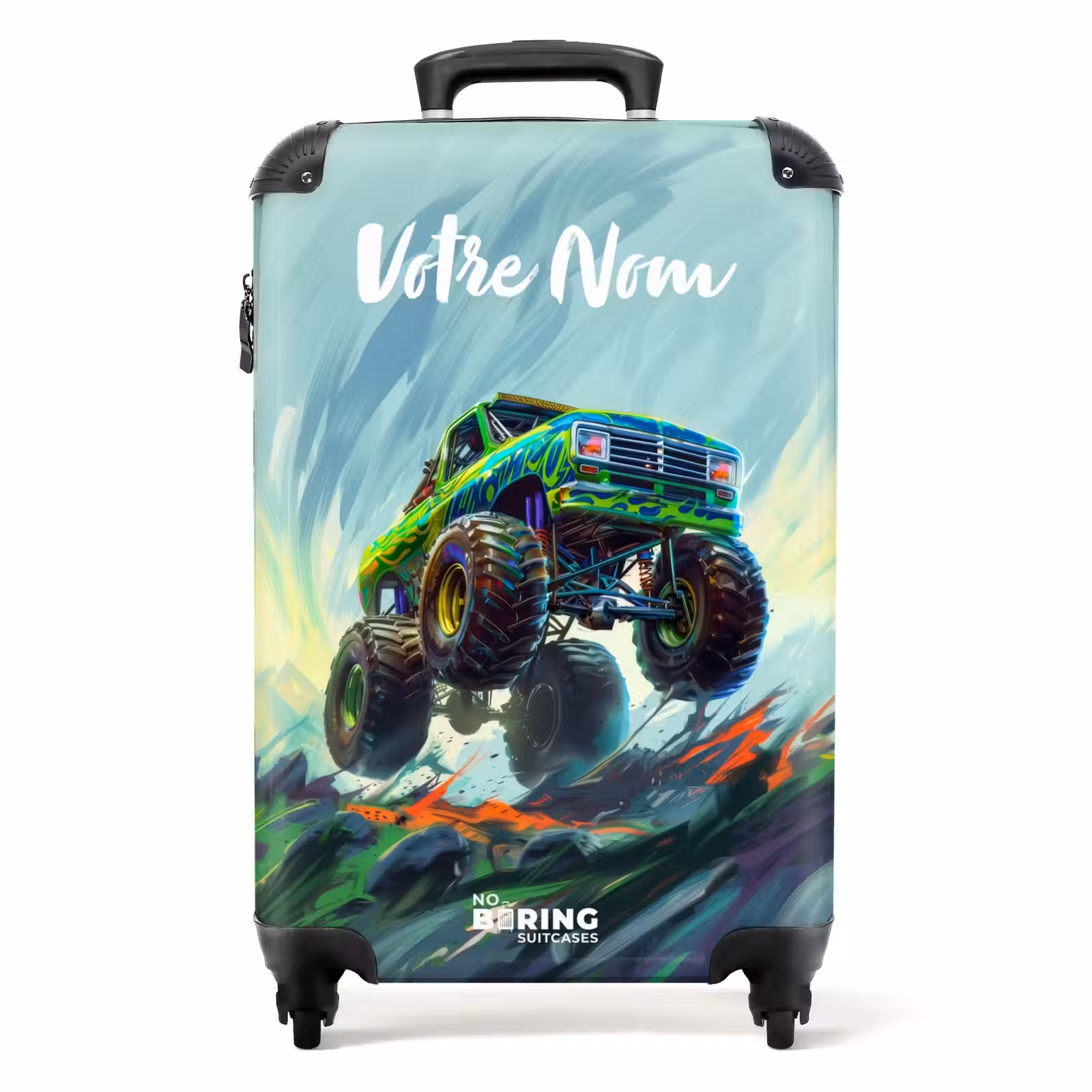 Valise avec nom - Camion monstre vert avec coups de pinceau — 1