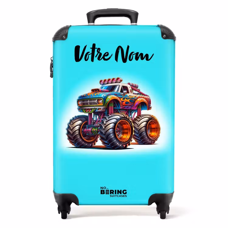 Valise avec nom - Camion monstre sur fond bleu clair — 1