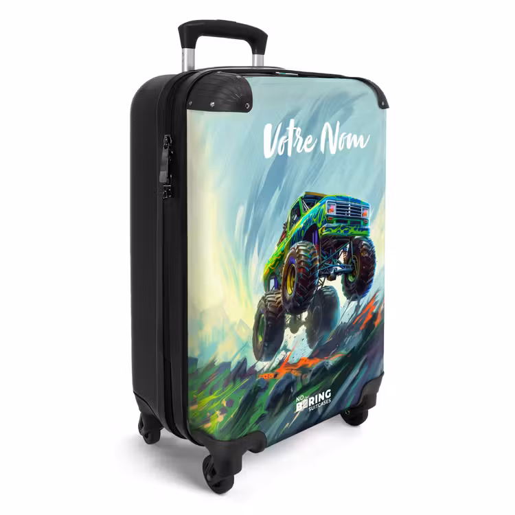 Valise avec nom - Camion monstre vert avec coups de pinceau — 2