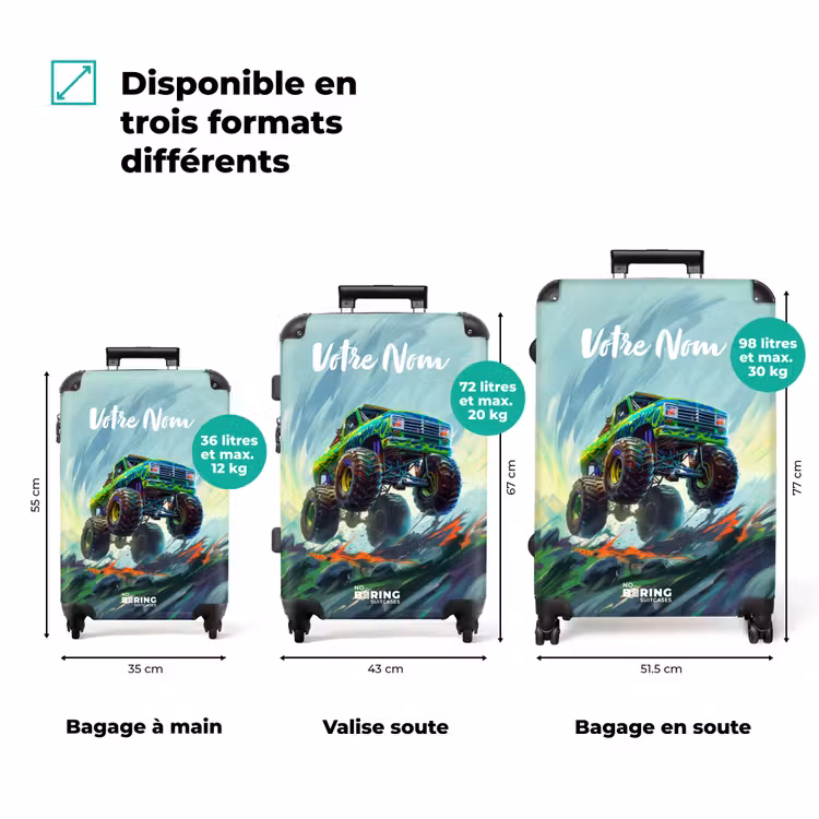 Valise avec nom - Camion monstre vert avec coups de pinceau — 3