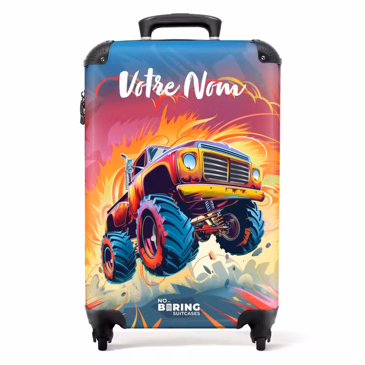 Valise avec nom - Le Monster Truck rose survole l'asphalte — 1