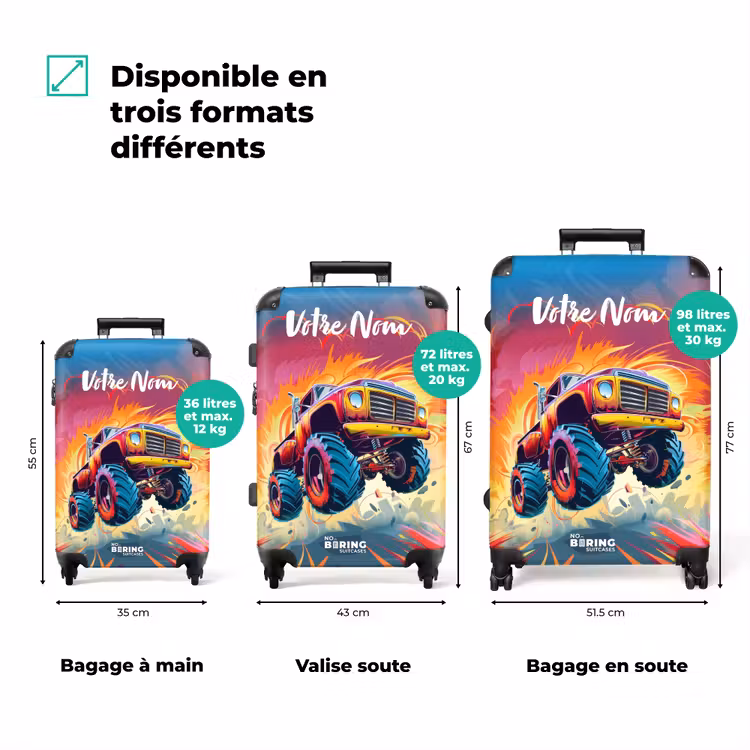 Valise avec nom - Le Monster Truck rose survole l'asphalte — 3